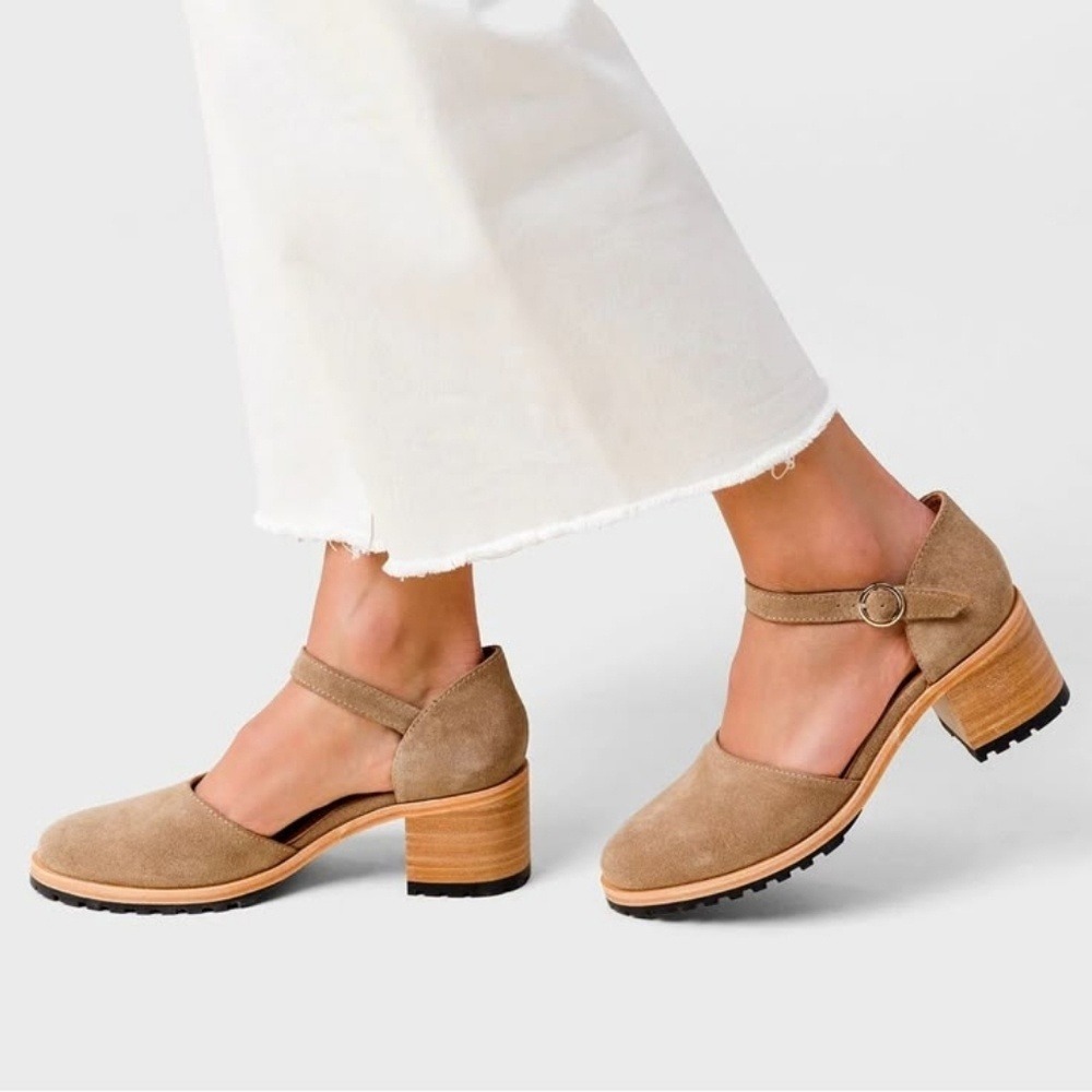 Portland Leather Goods‎ Patina Tan Mary Jane Suede Block Heel Size 10.5